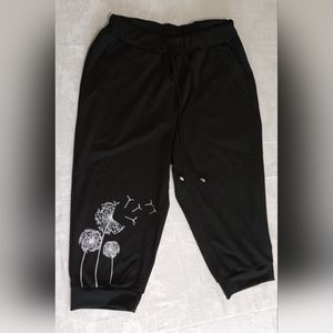 Dandelion Print Capri Pants Spring Summer Drawstring Casual Pants Women Clothing